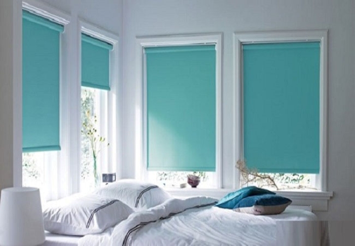 rèm cửa sổ phòng ngủ màu xanh